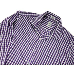 Peter Millar Mens Purple & White Gingham Long Sleeve Golf Shirt Large